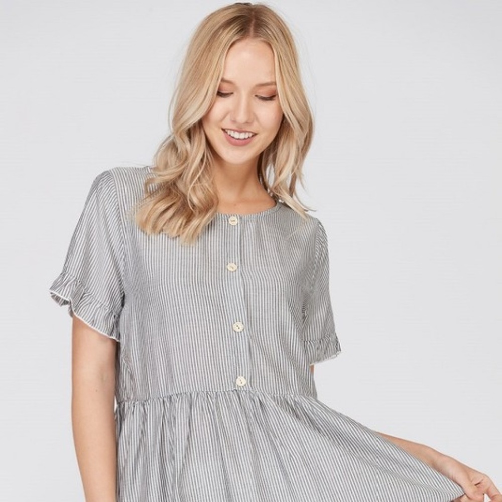 Striped Gray Ruffle Peplum Top - Picture 2 of 7